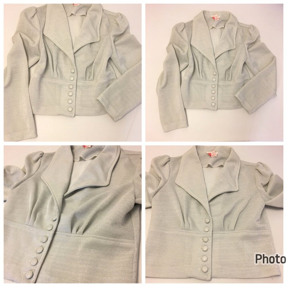 Vintage 60s 70s Silver Lurex Cropped Jacket Disco Hippie Hippy Fairycore -T10